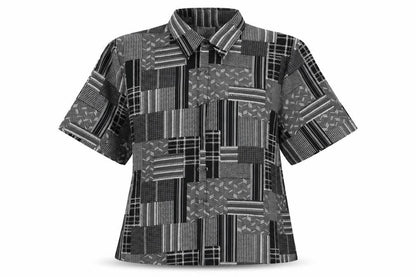 Hilary Womens Black Geometric Polyester Basic Button-Up Size 14 Collared