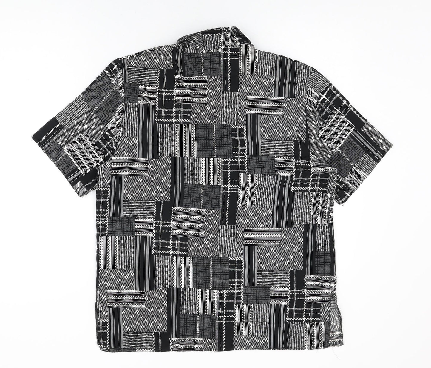 Hilary Womens Black Geometric Polyester Basic Button-Up Size 14 Collared