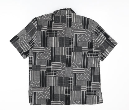 Hilary Womens Black Geometric Polyester Basic Button-Up Size 14 Collared