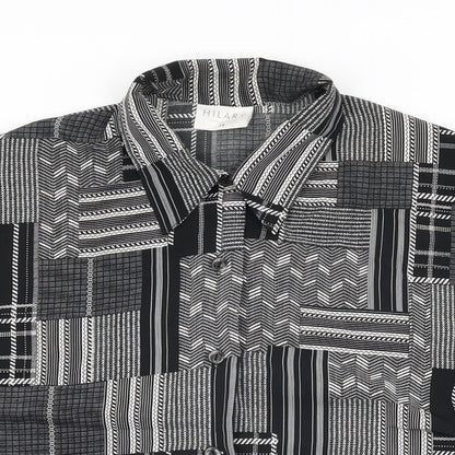Hilary Womens Black Geometric Polyester Basic Button-Up Size 14 Collared