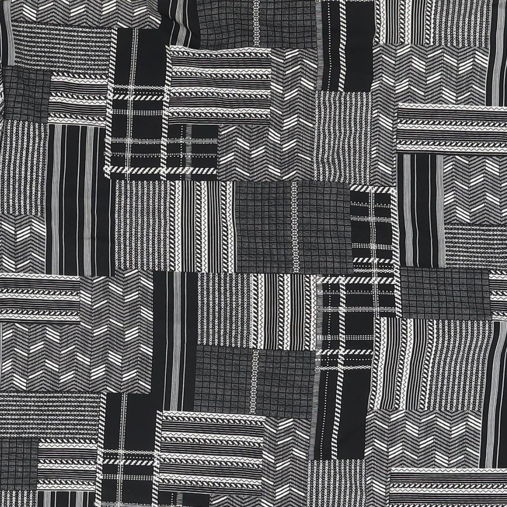 Hilary Womens Black Geometric Polyester Basic Button-Up Size 14 Collared