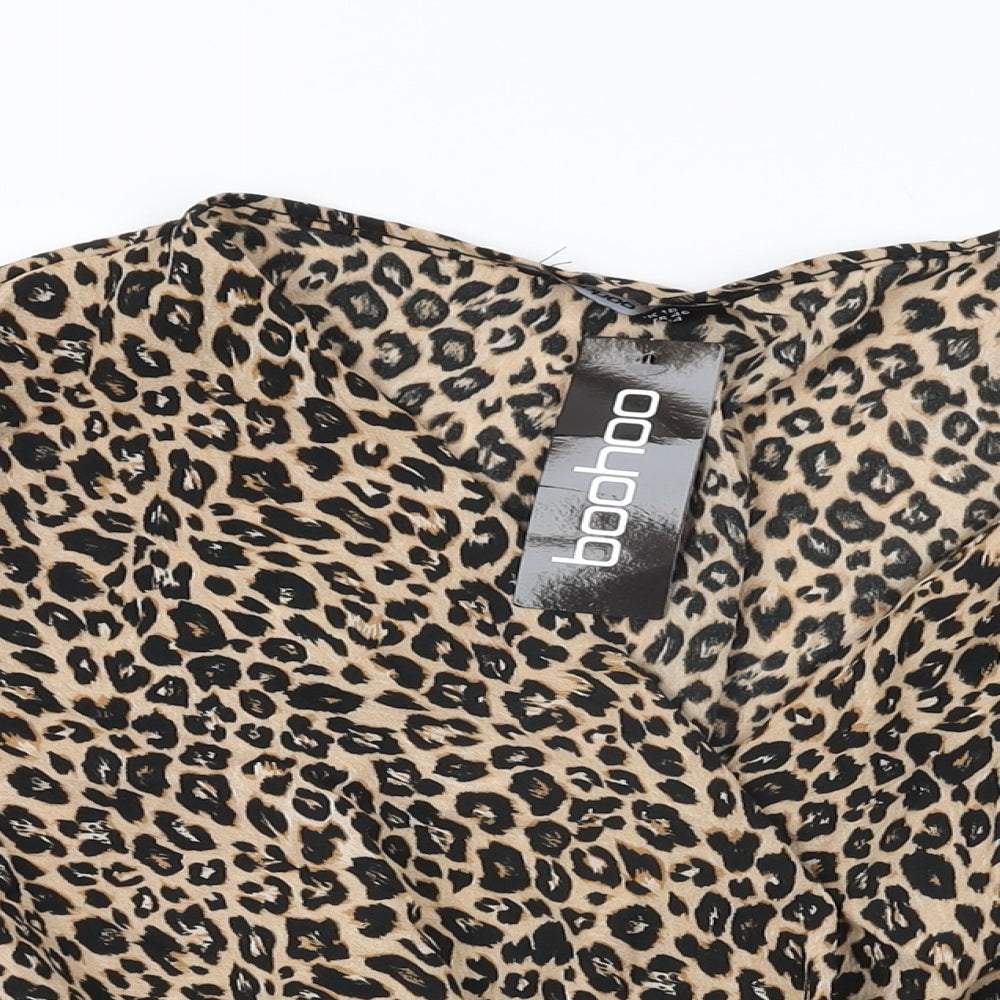 Boohoo Womens Beige Animal Print Polyester Wrap Blouse Size 18 V-Neck