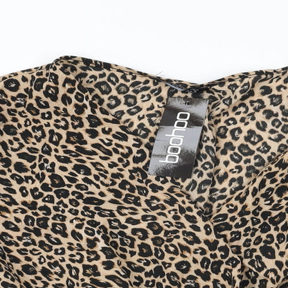 Boohoo Womens Beige Animal Print Polyester Wrap Blouse Size 18 V-Neck