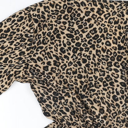 Boohoo Womens Beige Animal Print Polyester Wrap Blouse Size 18 V-Neck
