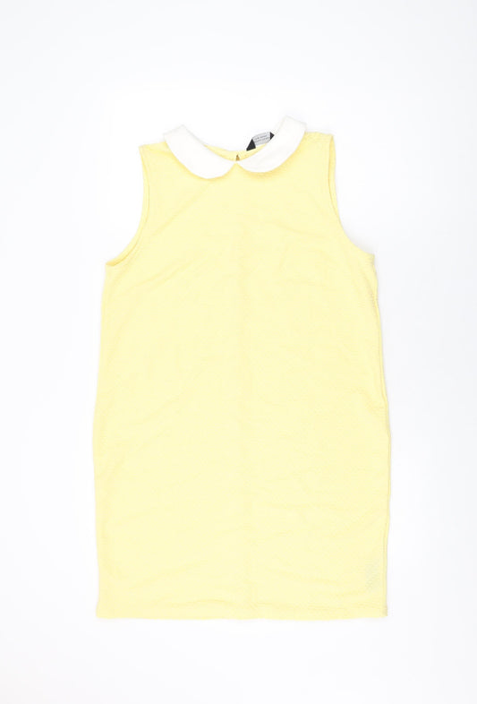 Dorothy Perkins Womens Yellow Polyester Shift Size 14 Collared Button
