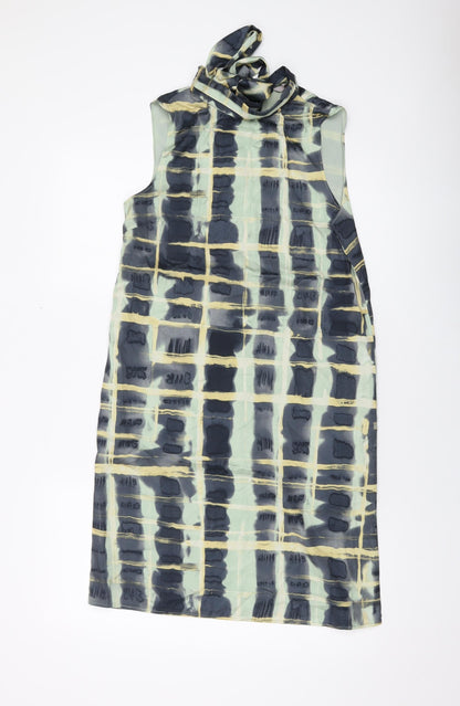 H&M Womens Green Geometric Polyester Tank Dress Size XS Mock Neck Tie