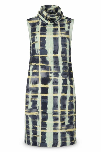 H&M Womens Green Geometric Polyester Tank Dress Size XS Mock Neck Tie