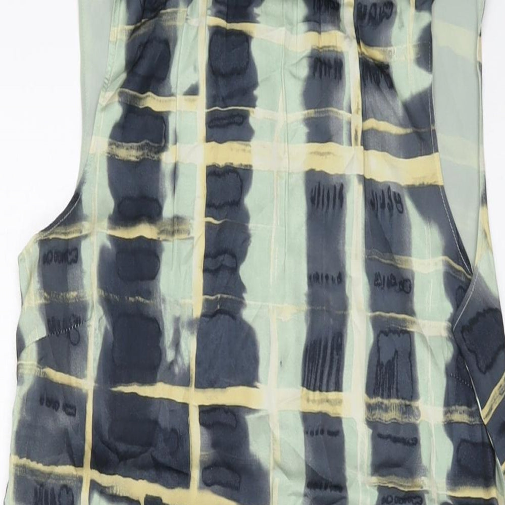 H&M Womens Green Geometric Polyester Tank Dress Size XS Mock Neck Tie