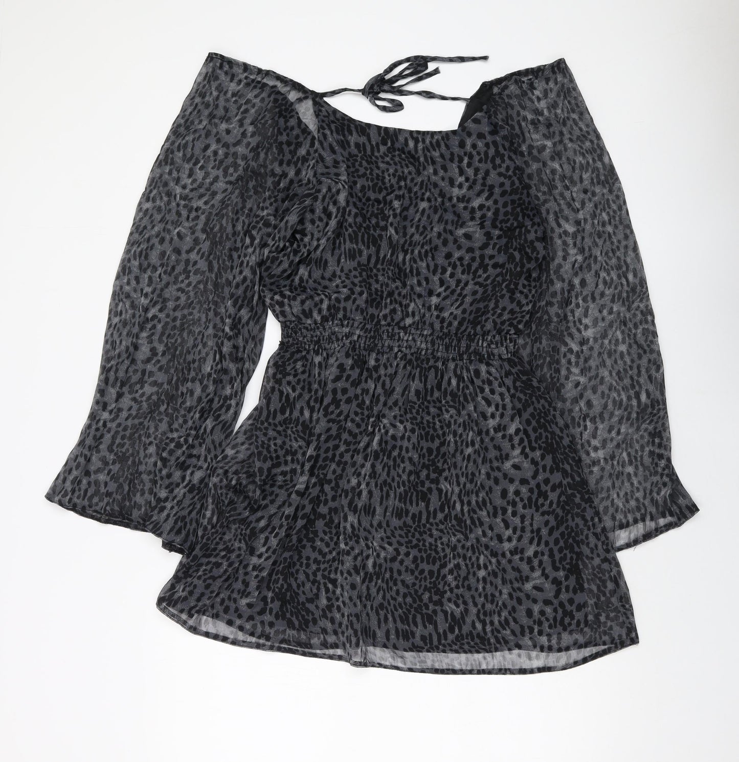 AX Paris Womens Grey Animal Print Polyester A-Line Size 10 V-Neck Tie