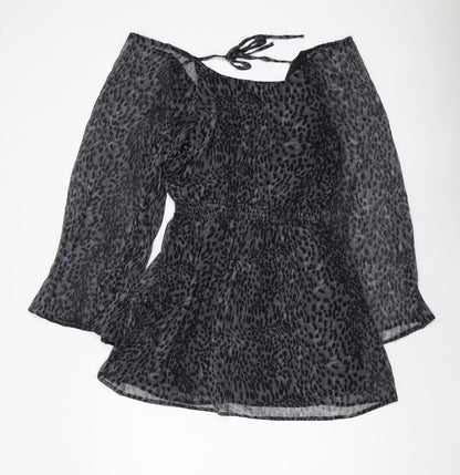 AX Paris Womens Grey Animal Print Polyester A-Line Size 10 V-Neck Tie