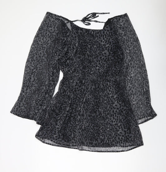 AX Paris Womens Grey Animal Print Polyester A-Line Size 10 V-Neck Tie