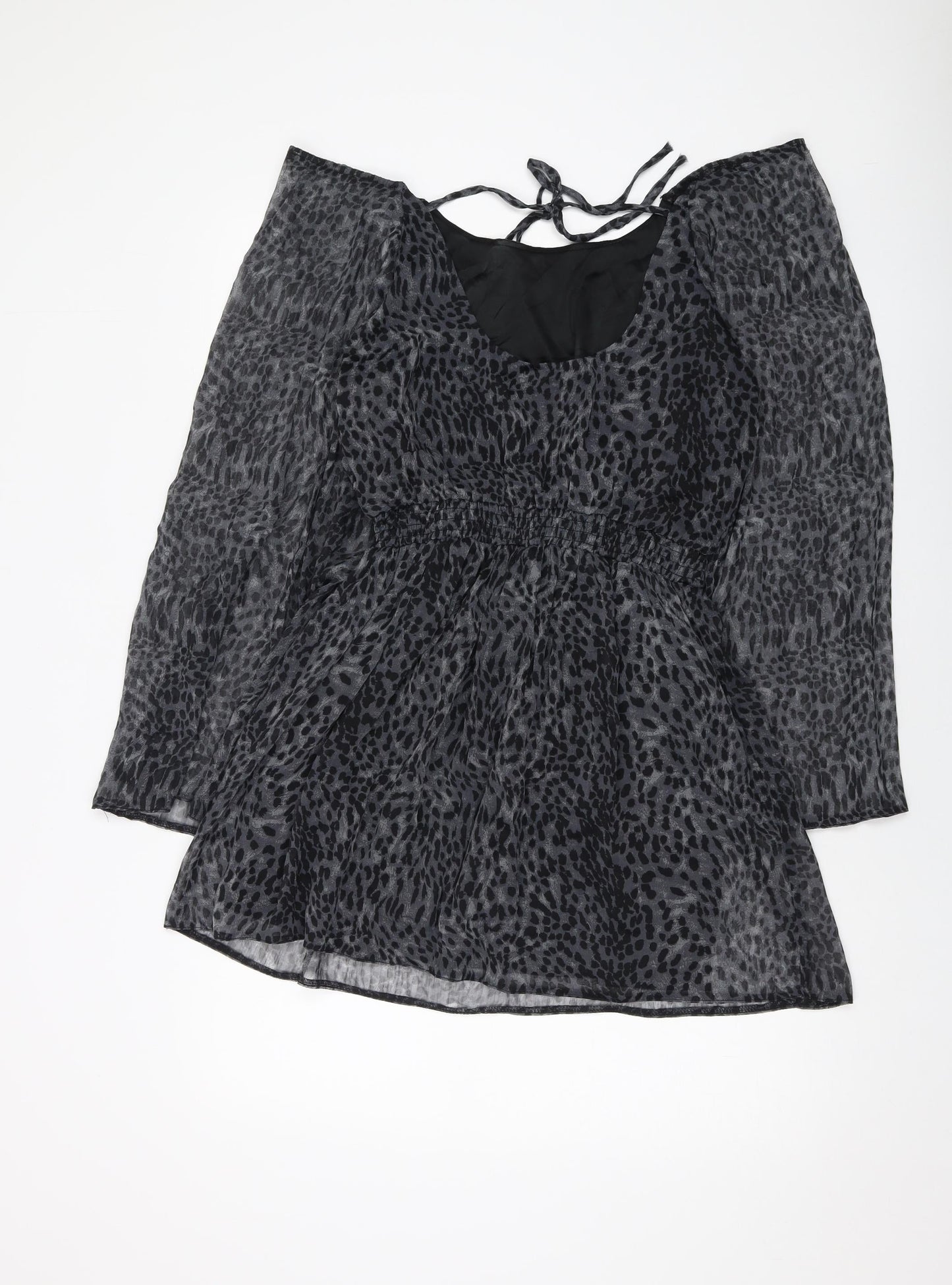 AX Paris Womens Grey Animal Print Polyester A-Line Size 10 V-Neck Tie