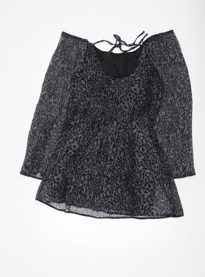 AX Paris Womens Grey Animal Print Polyester A-Line Size 10 V-Neck Tie