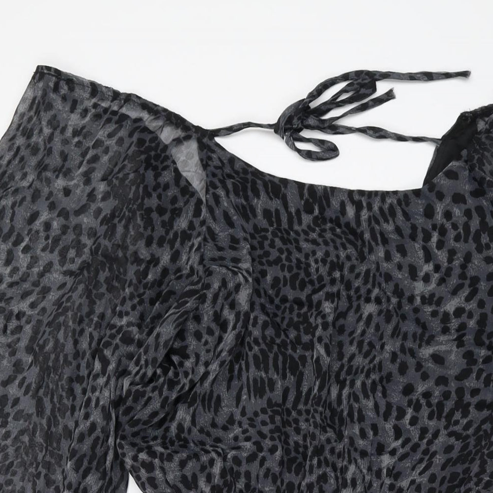 AX Paris Womens Grey Animal Print Polyester A-Line Size 10 V-Neck Tie