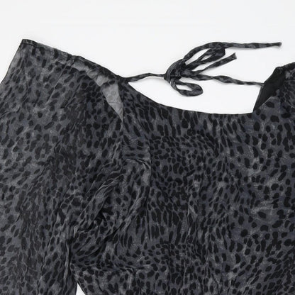 AX Paris Womens Grey Animal Print Polyester A-Line Size 10 V-Neck Tie