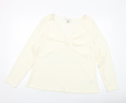Marks and Spencer Womens Ivory Polyester Basic Blouse Size 24 V-Neck