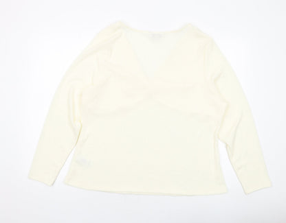 Marks and Spencer Womens Ivory Polyester Basic Blouse Size 24 V-Neck