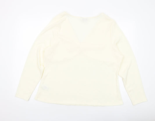 Marks and Spencer Womens Ivory Polyester Basic Blouse Size 24 V-Neck