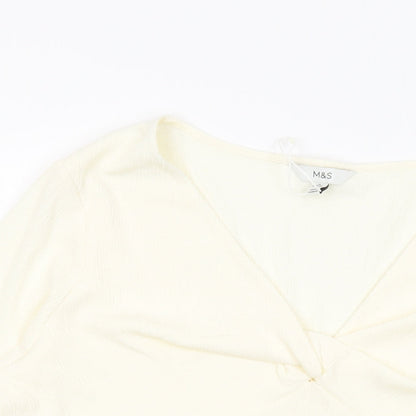 Marks and Spencer Womens Ivory Polyester Basic Blouse Size 24 V-Neck