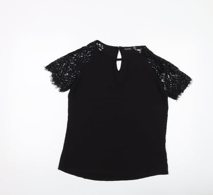 Boohoo Womens Black Polyester Basic T-Shirt Size 8 Round Neck