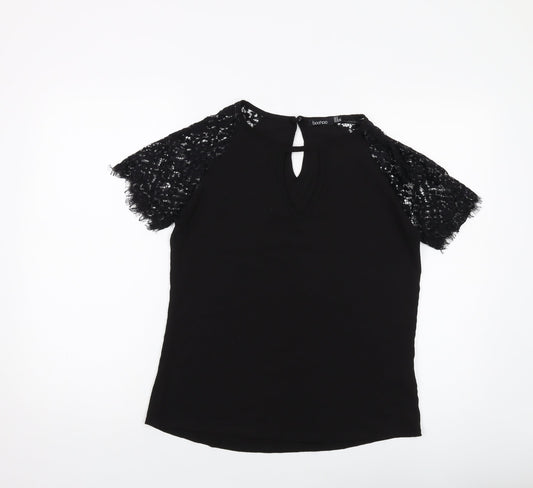 Boohoo Womens Black Polyester Basic T-Shirt Size 8 Round Neck
