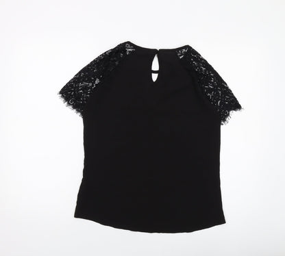 Boohoo Womens Black Polyester Basic T-Shirt Size 8 Round Neck