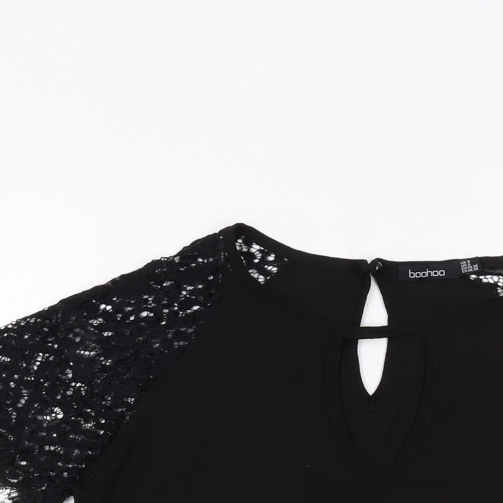 Boohoo Womens Black Polyester Basic T-Shirt Size 8 Round Neck