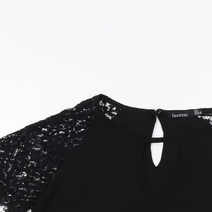Boohoo Womens Black Polyester Basic T-Shirt Size 8 Round Neck