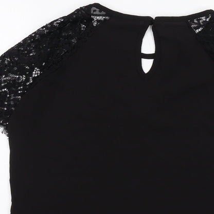 Boohoo Womens Black Polyester Basic T-Shirt Size 8 Round Neck