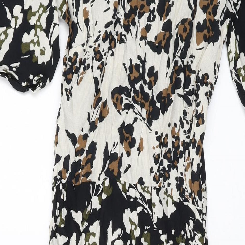 Nerxt Womens Black Geometric Viscose A-Line Size 6 Round Neck Zip