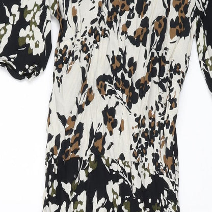 Nerxt Womens Black Geometric Viscose A-Line Size 6 Round Neck Zip