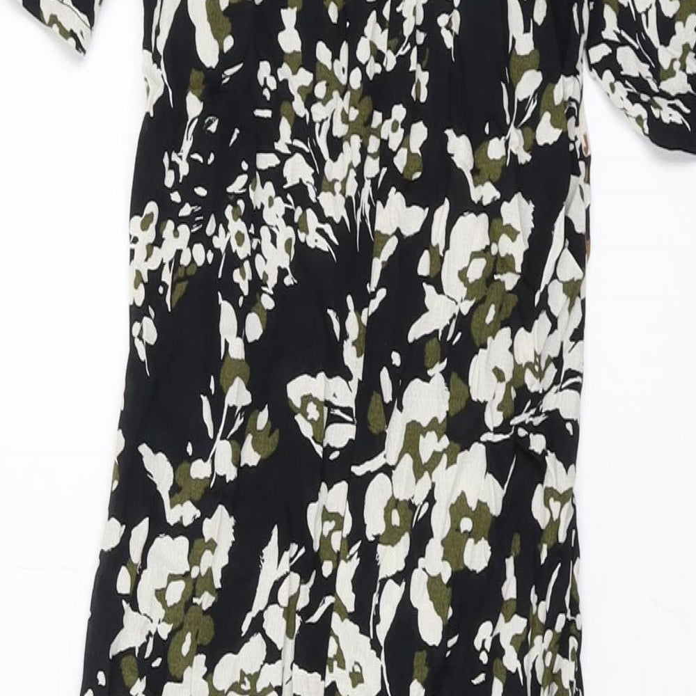 Nerxt Womens Black Geometric Viscose A-Line Size 6 Round Neck Zip