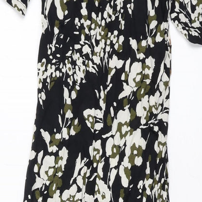 Nerxt Womens Black Geometric Viscose A-Line Size 6 Round Neck Zip