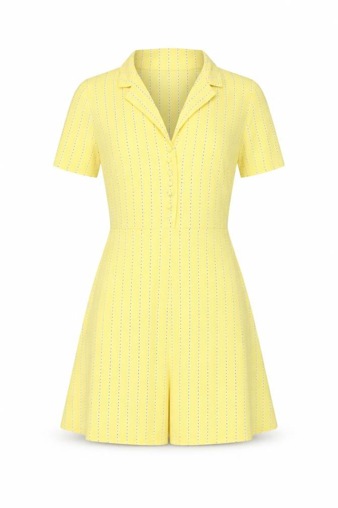H&M Womens Yellow Geometric Polyester A-Line Size 10 V-Neck Button