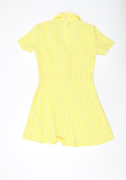 H&M Womens Yellow Geometric Polyester A-Line Size 10 V-Neck Button