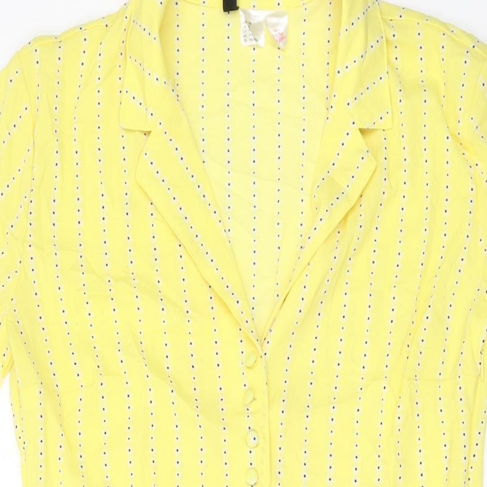 H&M Womens Yellow Geometric Polyester A-Line Size 10 V-Neck Button