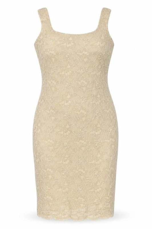 Front view of Principles women’s beige polyester sheath, size UK 14, round neck pullover