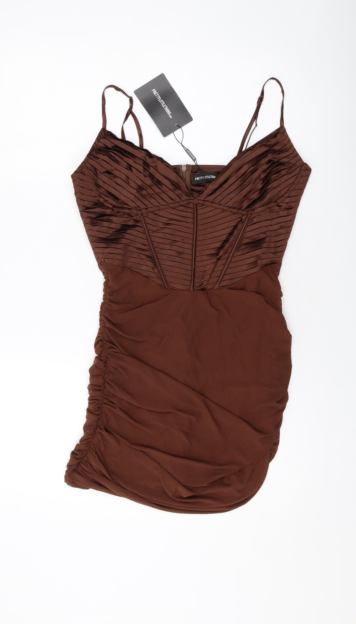 PRETTYLITTLETHING Womens Beige Polyester Mini Size 12 V-Neck Zip