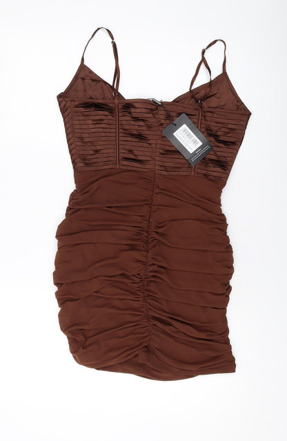 PRETTYLITTLETHING Womens Beige Polyester Mini Size 12 V-Neck Zip