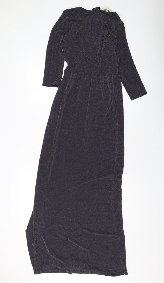 Club L Womens Silver Polyester Maxi Size 8 V-Neck Pullover