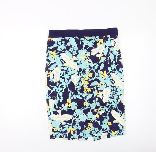 Dorothy Perkins Womens Blue Geometric Cotton Straight & Pencil Skirt Size 12 Zip
