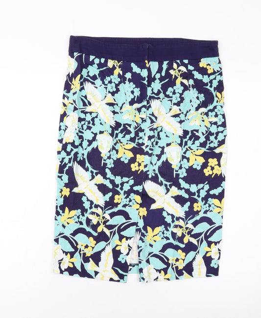 Dorothy Perkins Womens Blue Geometric Cotton Straight & Pencil Skirt Size 12 Zip