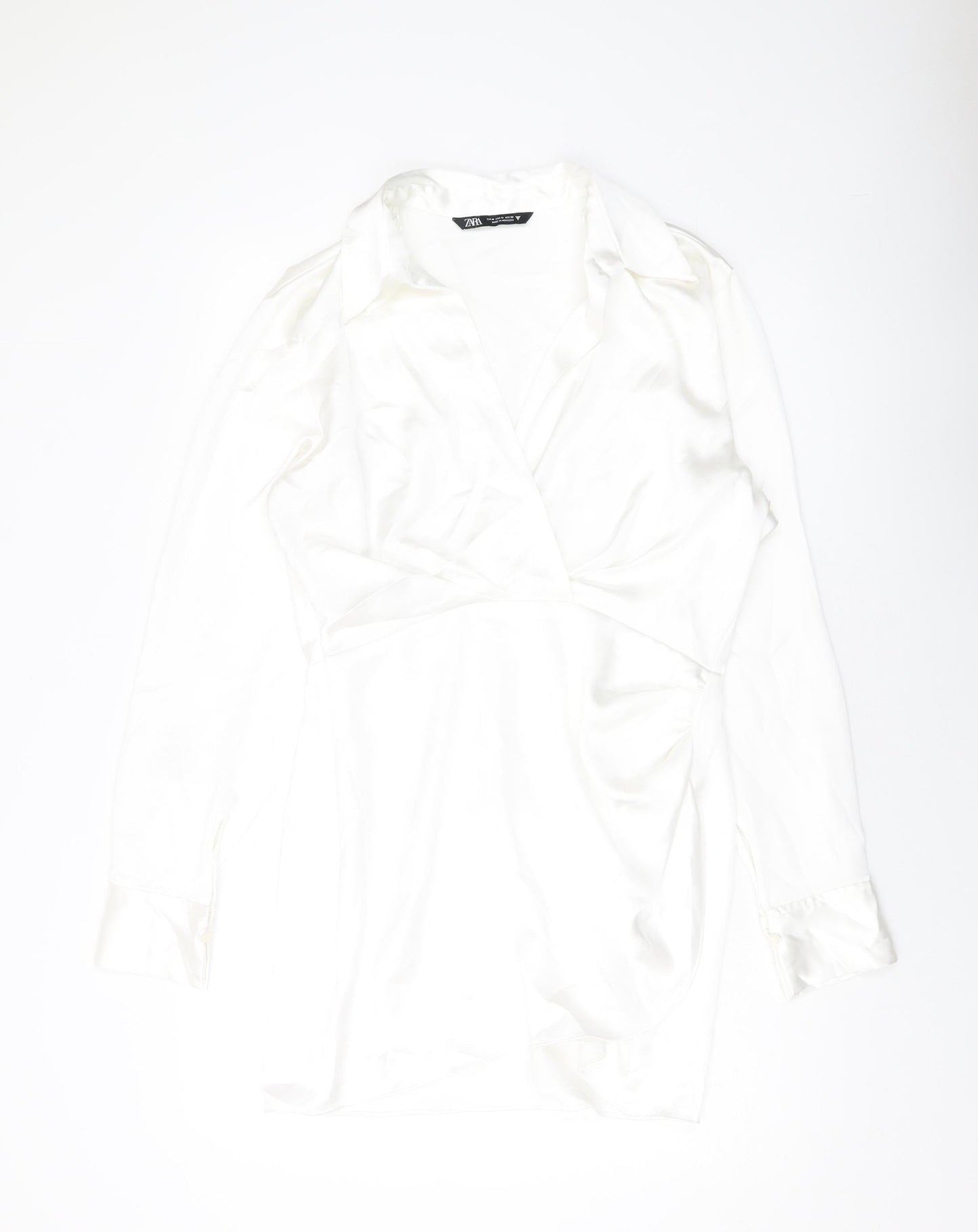 Zara Womens White Polyester Shirt Dress Size M Collared Zip