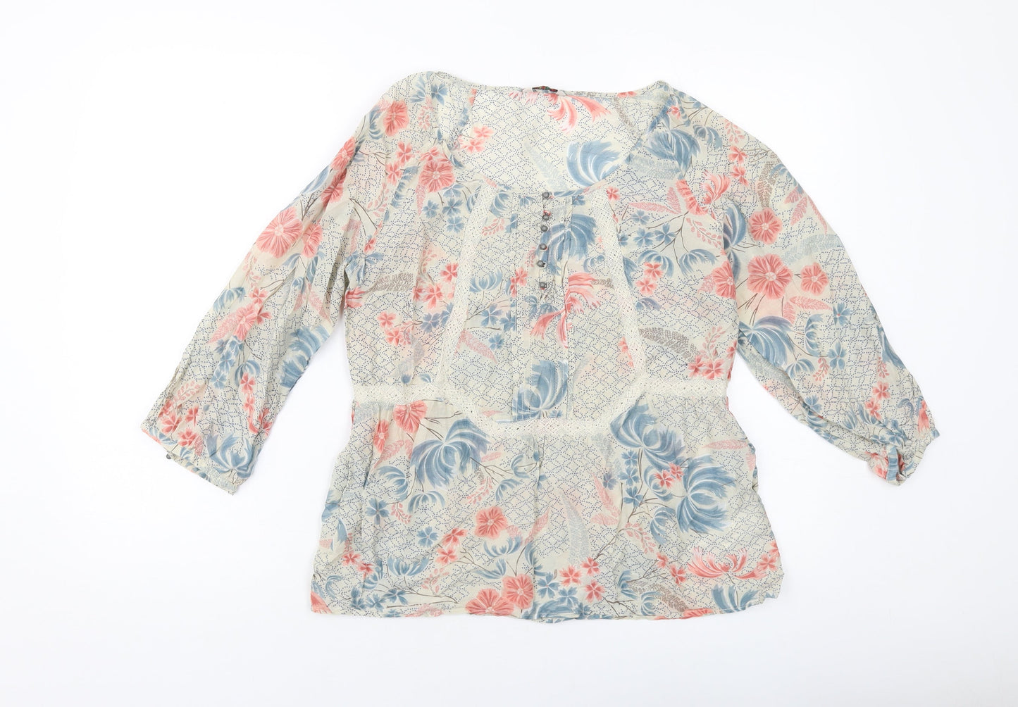 Womens UK Size 10 Indigo Beige Basic Blouse