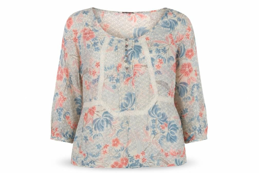 Womens UK Size 10 Indigo Beige Basic Blouse