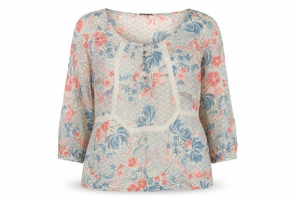 Womens UK Size 10 Indigo Beige Basic Blouse