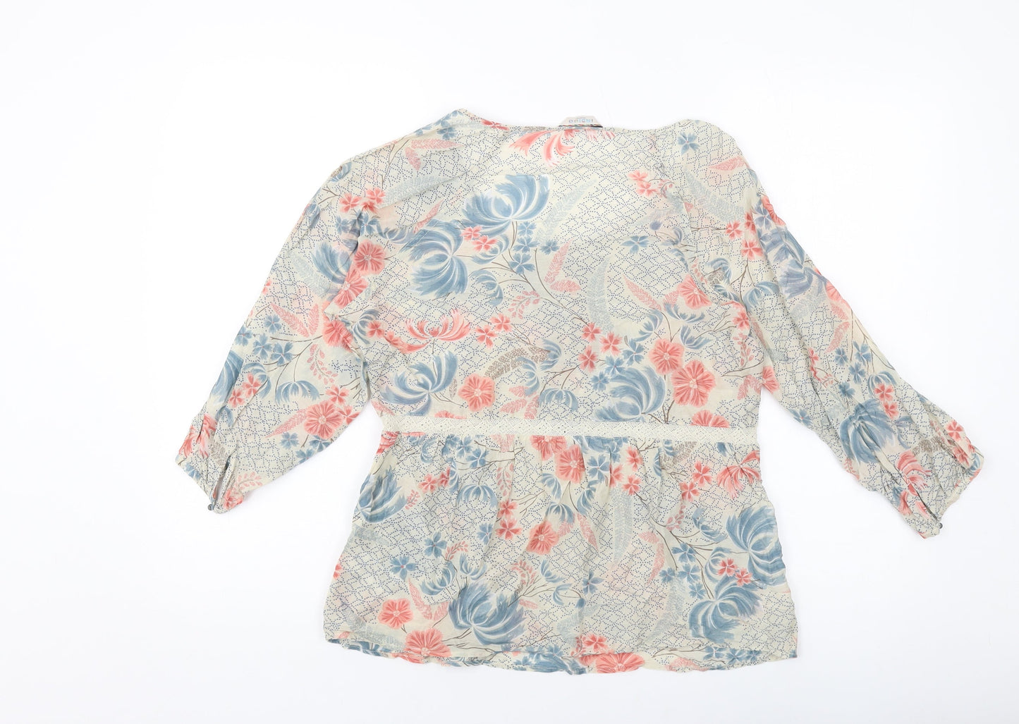 Womens UK Size 10 Indigo Beige Basic Blouse