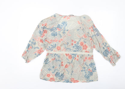 Womens UK Size 10 Indigo Beige Basic Blouse