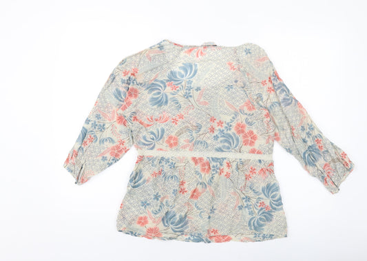 Womens UK Size 10 Indigo Beige Basic Blouse