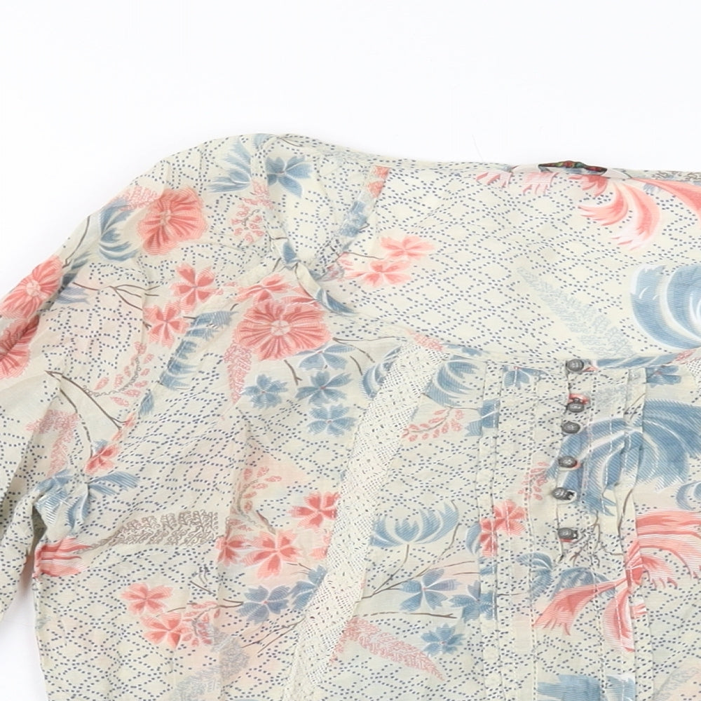 Womens UK Size 10 Indigo Beige Basic Blouse